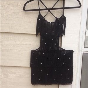 VINTAGE 1920s flapper mini dress w fringe & cutout